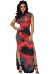 Sexy Reddish Tie Dye Vintage Short Sleeve Cheongsam Dress